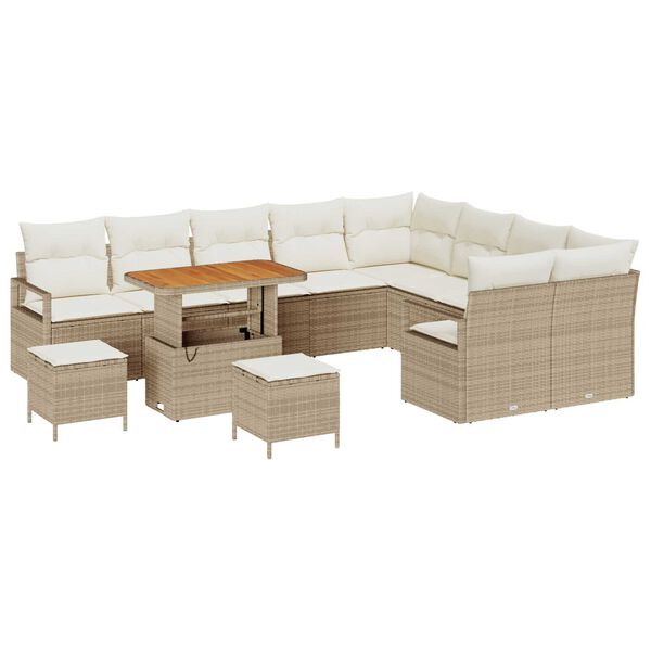 vidaXL Garten-Sofa-Set mit Kissen 12 pcs Beige Poly Rattan