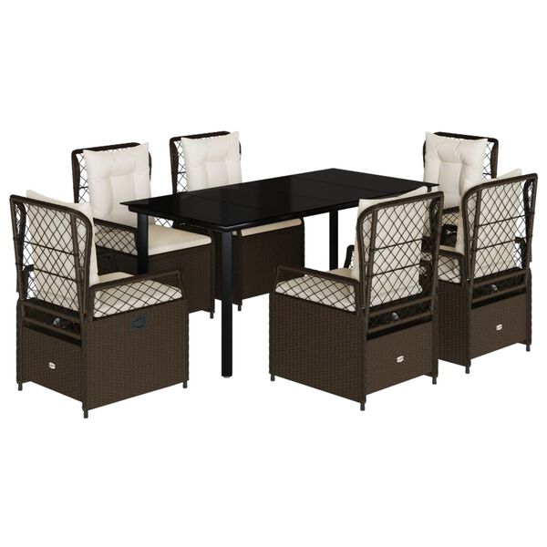 vidaXL 7-tlg. Garten-Essgruppe mit Kissen Braun Poly Rattan