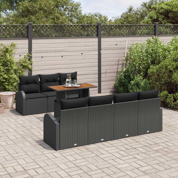 vidaXL Garten-Sofa-Set mit Kissen 8 pcs Schwarz
