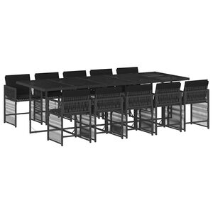 vidaXL 11-tlg. Garten-Essgruppe mit Kissen Schwarz Poly Rattan