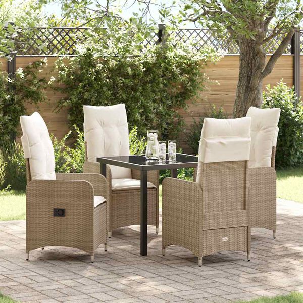 vidaXL Garten Essgruppe mit Kissen 5 pcs Beige Poly Rattan