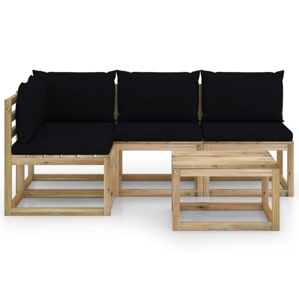 vidaXL 5-tlg. Garten-Lounge-Set mit Schwarzen Kissen