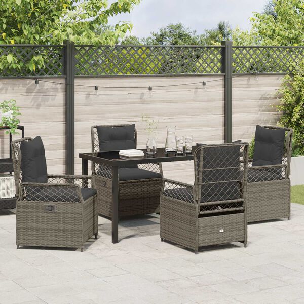 vidaXL Garten Essgruppe 5 pcs Grau Poly-Rattan