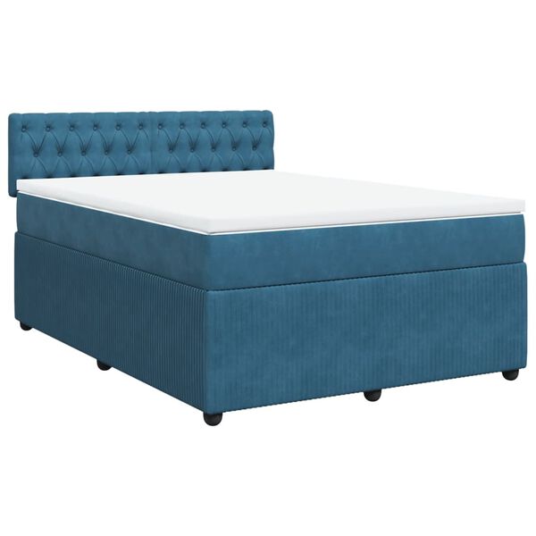 vidaXL Boxspringbett mit Matratze Blau 140x200 cm Samt