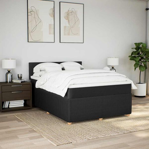 vidaXL Boxspringbett mit Matratze Schwarz 140x200 cm Stoff