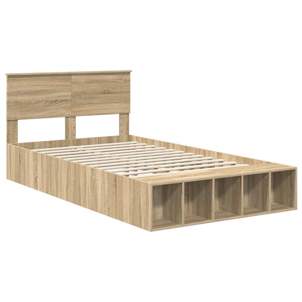 vidaXL Bettrahmen mit Regal Sonoma-Eiche 135 x 190 cm Holzwerkstoff