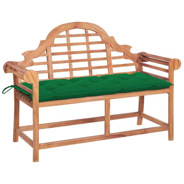 vidaXL Gartenbank mit Gr&uuml;ner Auflage 120 cm Massivholz Teak