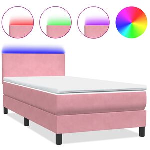 vidaXL Boxspringbett mit Matratze & LED Rosa 90x210 cm Samt