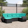 vidaXL 6-teiliges Gartensofa-Set mit Kissen, schwarzes Polyrattan