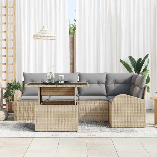 vidaXL Gartensofa-set mit Kissen 6 pcs Beige und Hellgrau Poly-Rattan
