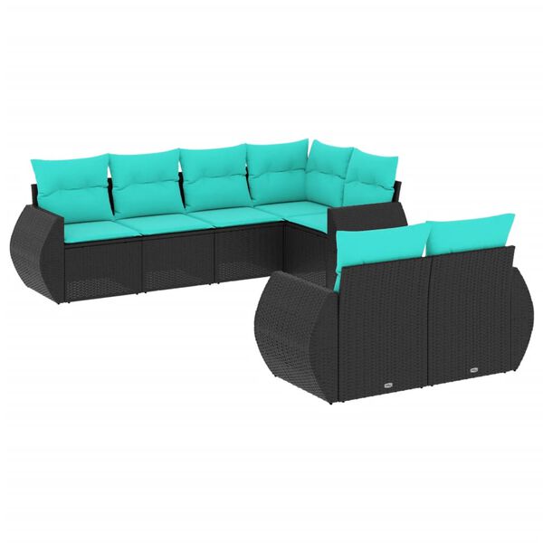 vidaXL 7-teiliges Gartensofa-Set mit Kissen, schwarzes Polyrattan
