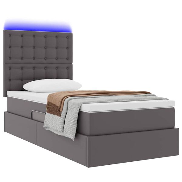 vidaXL Bett mit Stauraum und LED mit LED Grau 90 x 190 cm Kunstleder