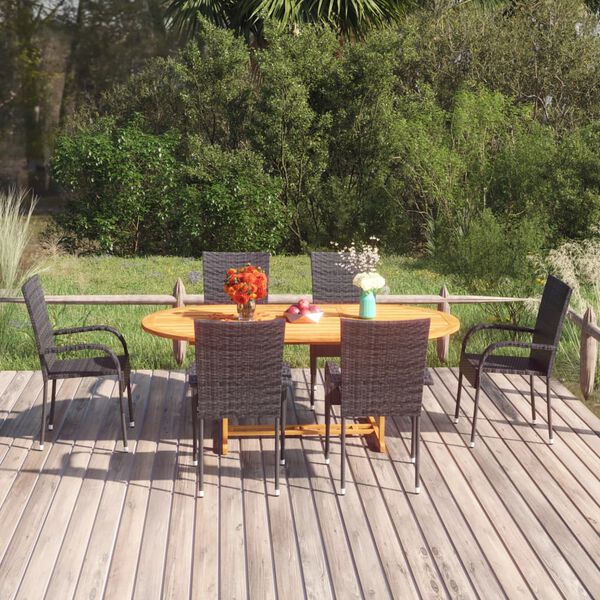 vidaXL 7-tlg. Garten-Essgruppe Poly Rattan Schwarz