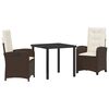 vidaXL Garten Essgruppe mit Kissen 3 pcs Braun Poly-Rattan