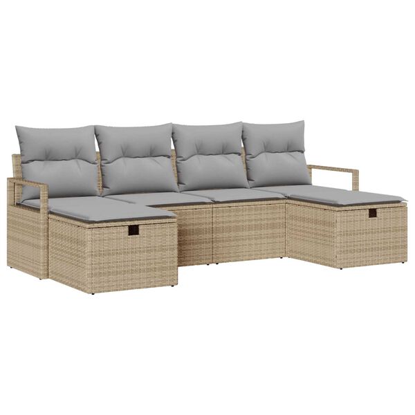 vidaXL Garten-Sofa-Set mit Kissen mit Speicher 6 pcs Beige Poly Rattan
