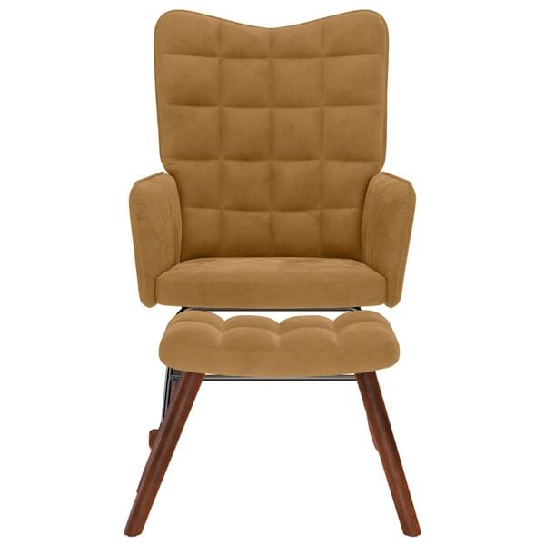 vidaXL Schaukelstuhl mit Hocker Brauner Samt