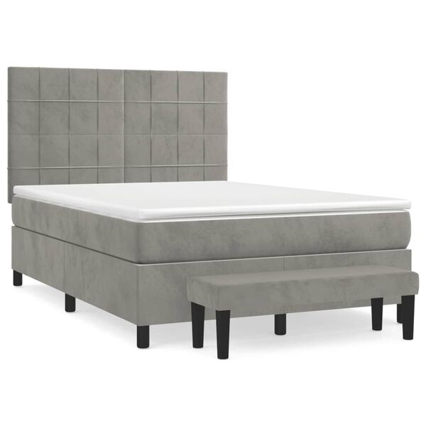 vidaXL Boxspringbett mit Matratze Hellgrau 140x200 cm Samt