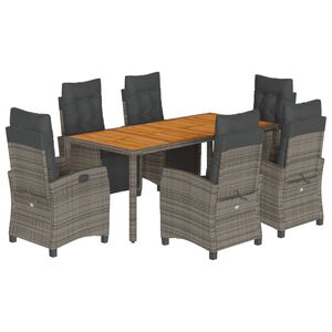 vidaXL 7-tlg. Garten-Essgruppe mit Kissen Grau Poly Rattan
