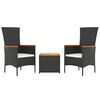 vidaXL 3-tlg. Garten-Lounge-Set Schwarz Poly Rattan Massivholz Akazie