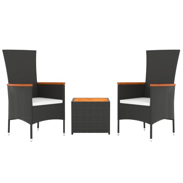 vidaXL 3-tlg. Garten-Lounge-Set Schwarz Poly Rattan Massivholz Akazie