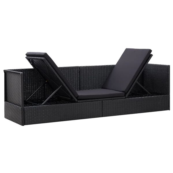 vidaXL Garten-Sofabett mit Kissen Poly Rattan Schwarz