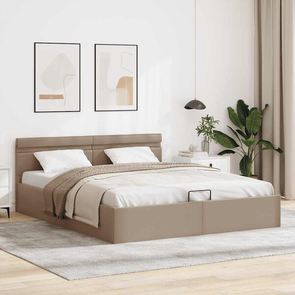 vidaXL Stauraumbett mit LED Cappuccino-Braun Kunstleder 160&times;200cm