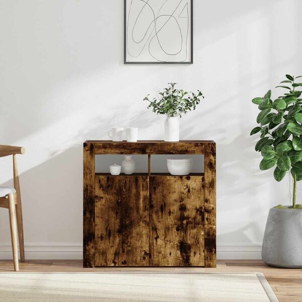 vidaXL Sideboard mit LED-Beleuchtung R&auml;uchereiche 80x35x75 cm