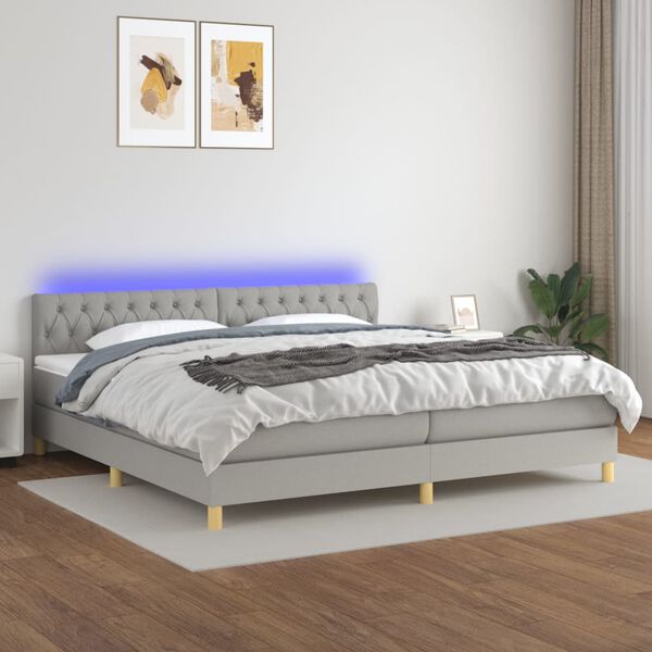 vidaXL Boxspringbett mit Matratze & LED Hellgrau 200x200 cm Stoff