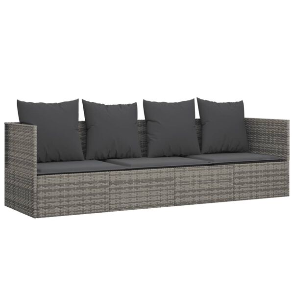 vidaXL Outdoor-Loungebett mit Kissen Grau Poly Rattan
