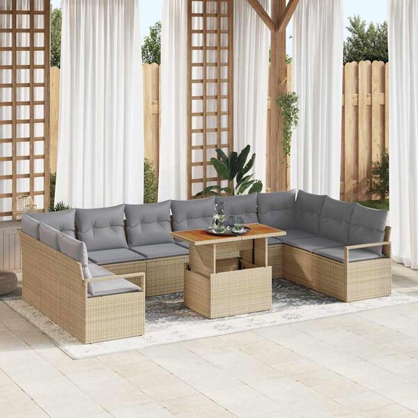 vidaXL Garten-Sofa-Set mit Kissen mit Kissen 11 pcs Beige und Grau