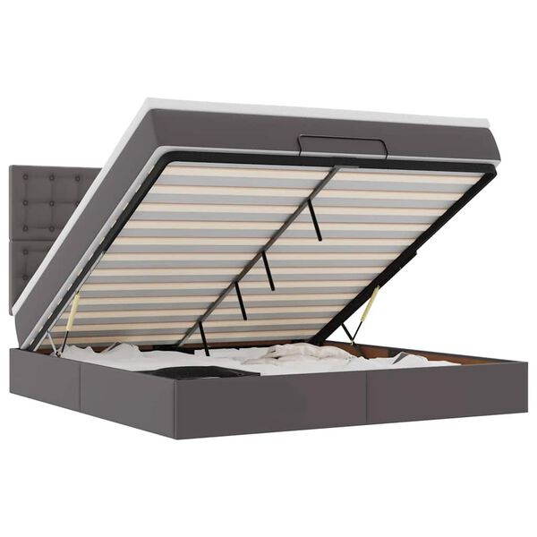 vidaXL Ottoman-Bett mit Matratze & LEDs Grau 180x200 cm Kunstleder
