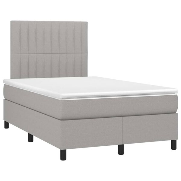 vidaXL Boxspringbett mit Matratze & LED Hellgrau 120x200 cm Stoff