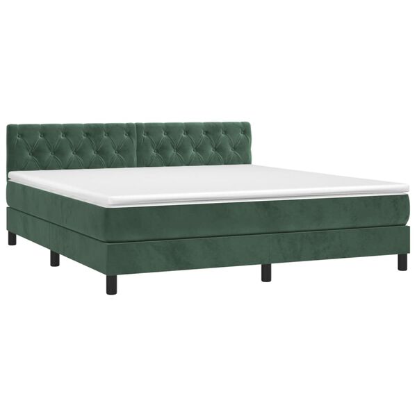 vidaXL Boxspringbett mit Matratze Dunkelgr&uuml;n 160x200 cm Samt