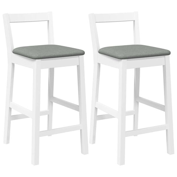 vidaXL Barhocker mit Kissen 2 Stk. Weiß Massivholz Gummibaum