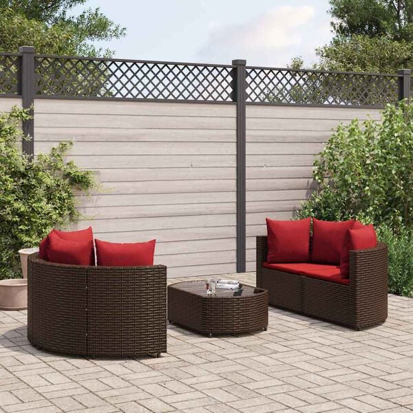 vidaXL 5-tlg. Garten-Sofagarnitur mit Kissen Braun Poly Rattan