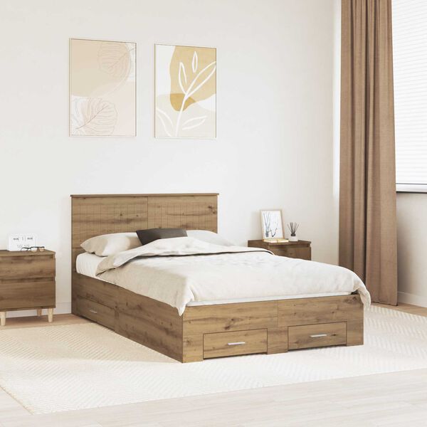 vidaXL Bettrahmen Artisan-Eiche 120 x 190 cm Holzwerkstoff