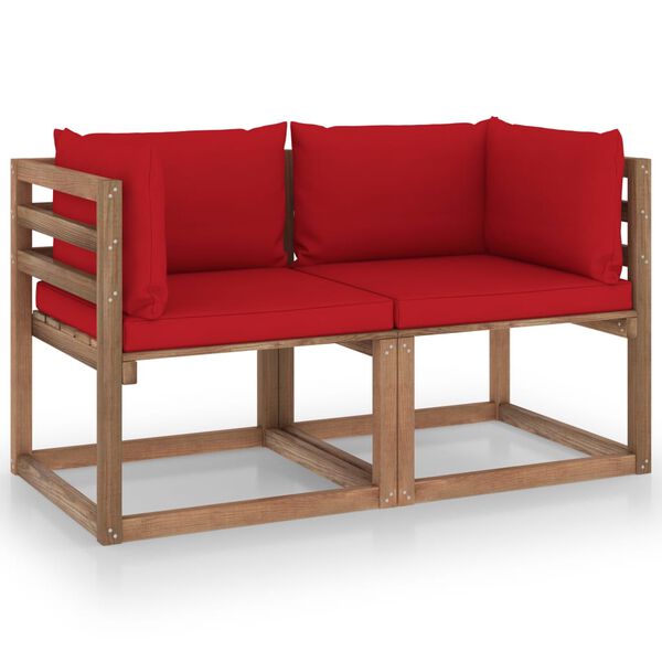 vidaXL Garten-Palettensofa 2-Sitzer mit Kissen in Rot Kiefernholz