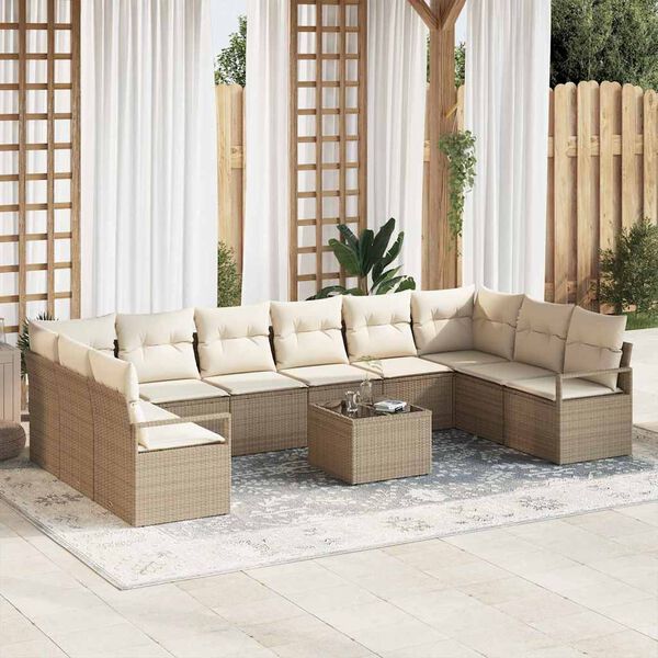 vidaXL Garten-Sofa-Set mit Kissen mit Speicher 11 pcs Beige und Creme