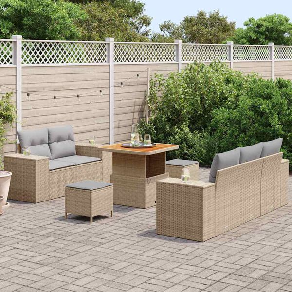 vidaXL Gartensofa-set mit Kissen 8 pcs Beige Poly-Rattan