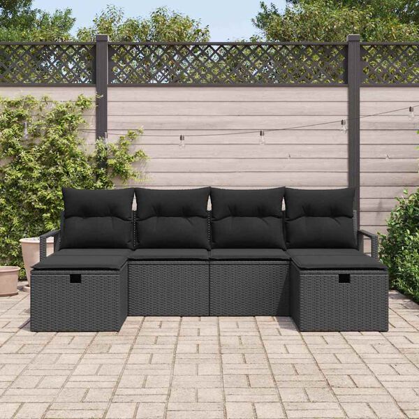 vidaXL Garten-Sofa-Set mit Kissen 6 pcs Schwarz Poly Rattan