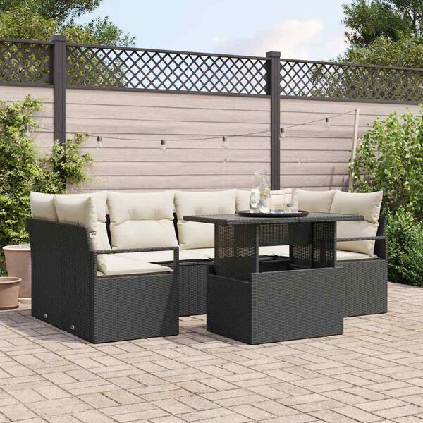 vidaXL Garten-Sofa-Set mit Speicher 7 pcs Schwarz Poly Rattan