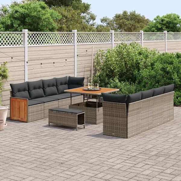 vidaXL Gartensofa-set mit Kissen 12 pcs Grau Poly-Rattan