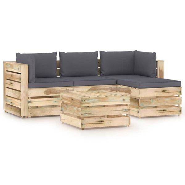 vidaXL 5-tlg. Garten-Lounge-Set mit Kissen Gr&uuml;n Impr&auml;gniertes Holz