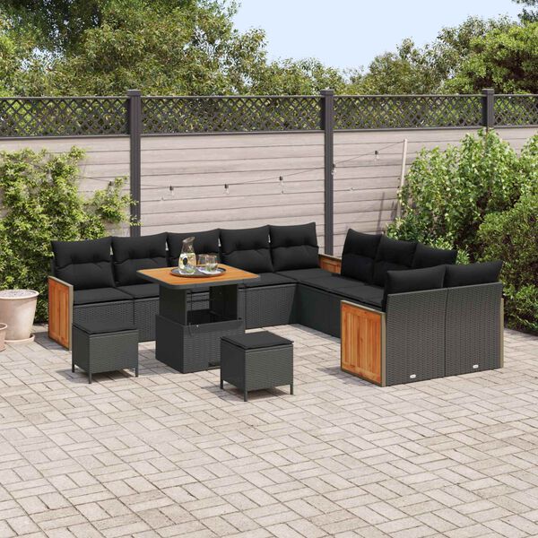 vidaXL Gartensofa-set mit Kissen 17 pcs Schwarz Poly-Rattan