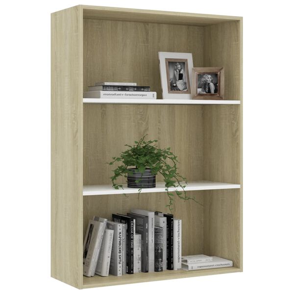 vidaXL B&uuml;cherregal 3 F&auml;cher Wei&szlig; Sonoma-Eiche 80x30x114 Holzwerkstoff