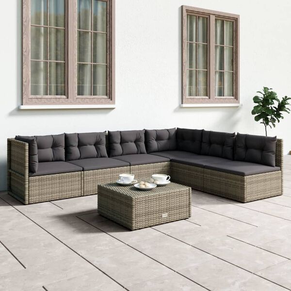 vidaXL 6-tlg. Garten-Lounge-Set mit Kissen Grau Poly Rattan