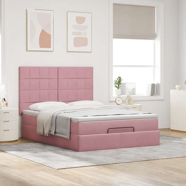 vidaXL Ottoman-Bett mit Matratzen & LEDs Rosa 140x200 cm Samt