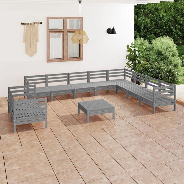 vidaXL 11-tlg. Garten-Lounge-Set Massivholz Kiefer Grau