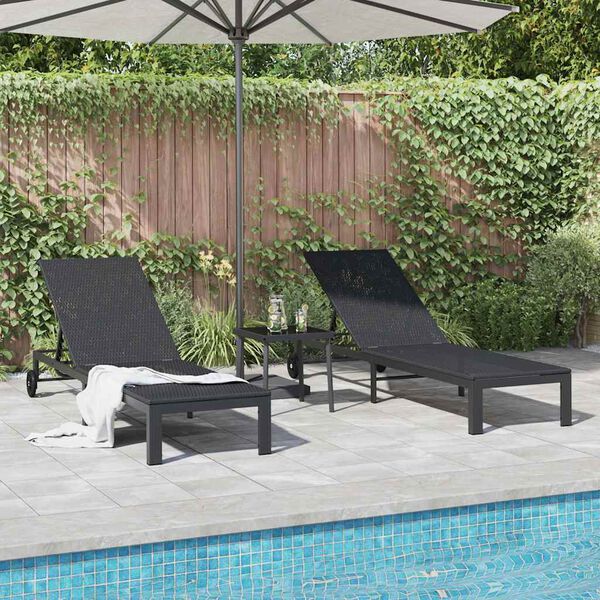vidaXL Sonnenliege 2-Person 3 pcs Schwarz Poly-Rattan