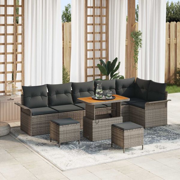 vidaXL Gartensofa-set mit Kissen 9 pcs Grau Poly-Rattan